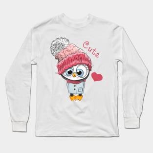 Cute penguin girl in a winter hat and scarf Long Sleeve T-Shirt